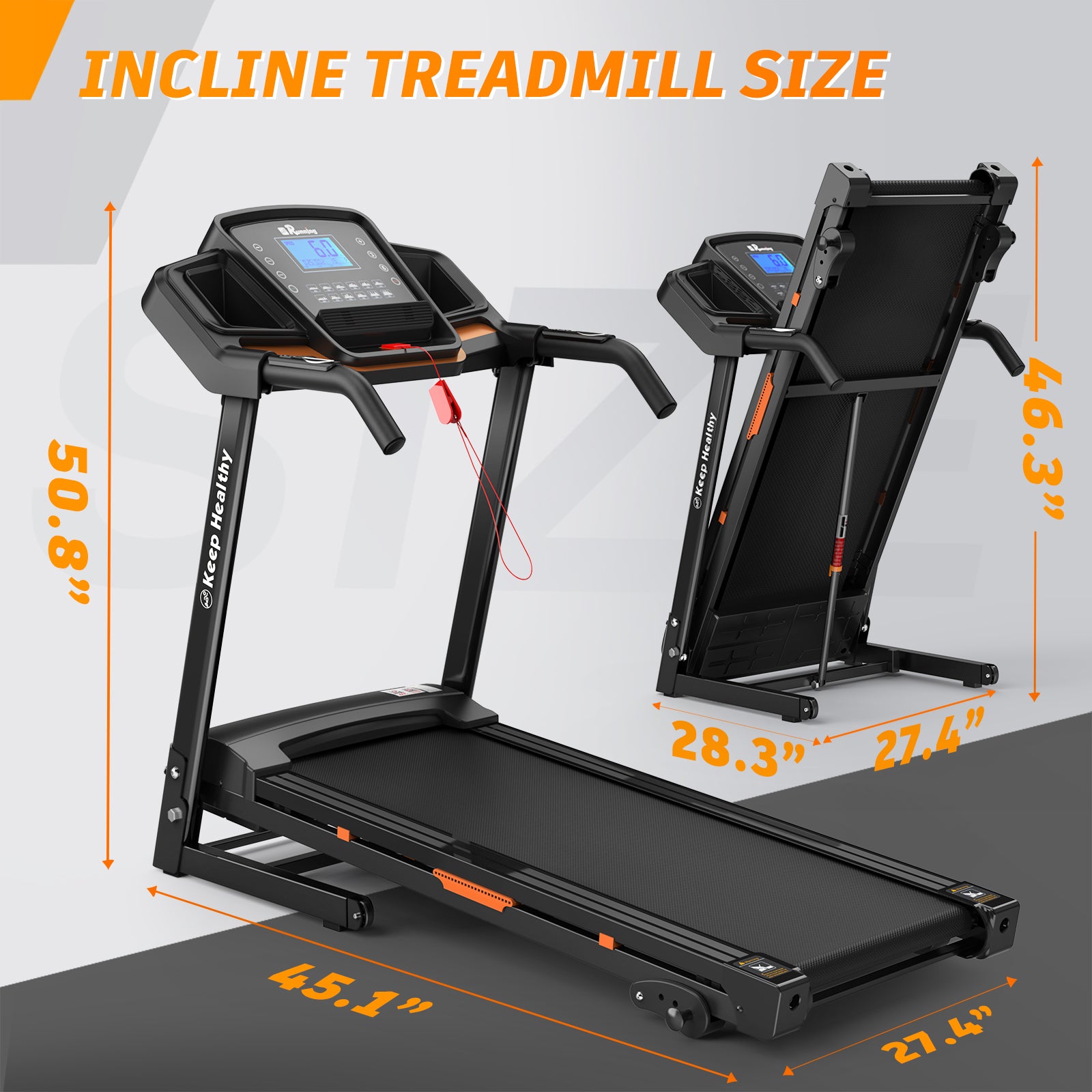 Foldable Electric Treadmill With Incline Workout Running Machine